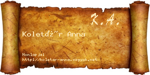 Koletár Anna névjegykártya