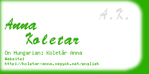 anna koletar business card
